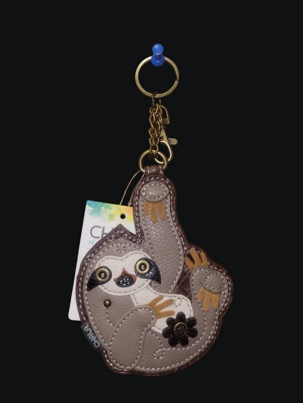 Chala Sloth Leather Keychain Bag Charm - Taupe & Brown - Picture 1 of 2